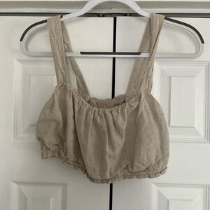 Beige Cropped Linen Tank Top